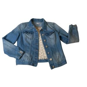 Bongo Blue Denim Jean Jacket Back Lace Detail Womens Junior Size M *Flaw*